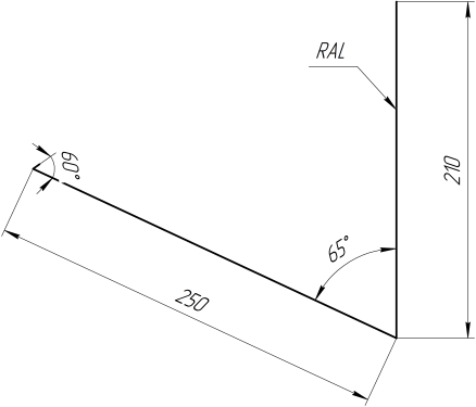 Планка примыкания верхняя к трубе фальц 250x210 мм, Античный дуб 3D