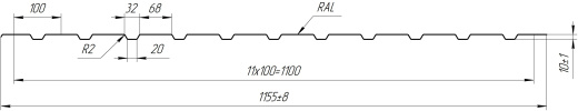 Профнастил С10 1155/1100x0,5 мм, цинк