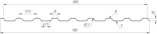 Профнастил С20A 1150/1100x0,3 мм, цинк